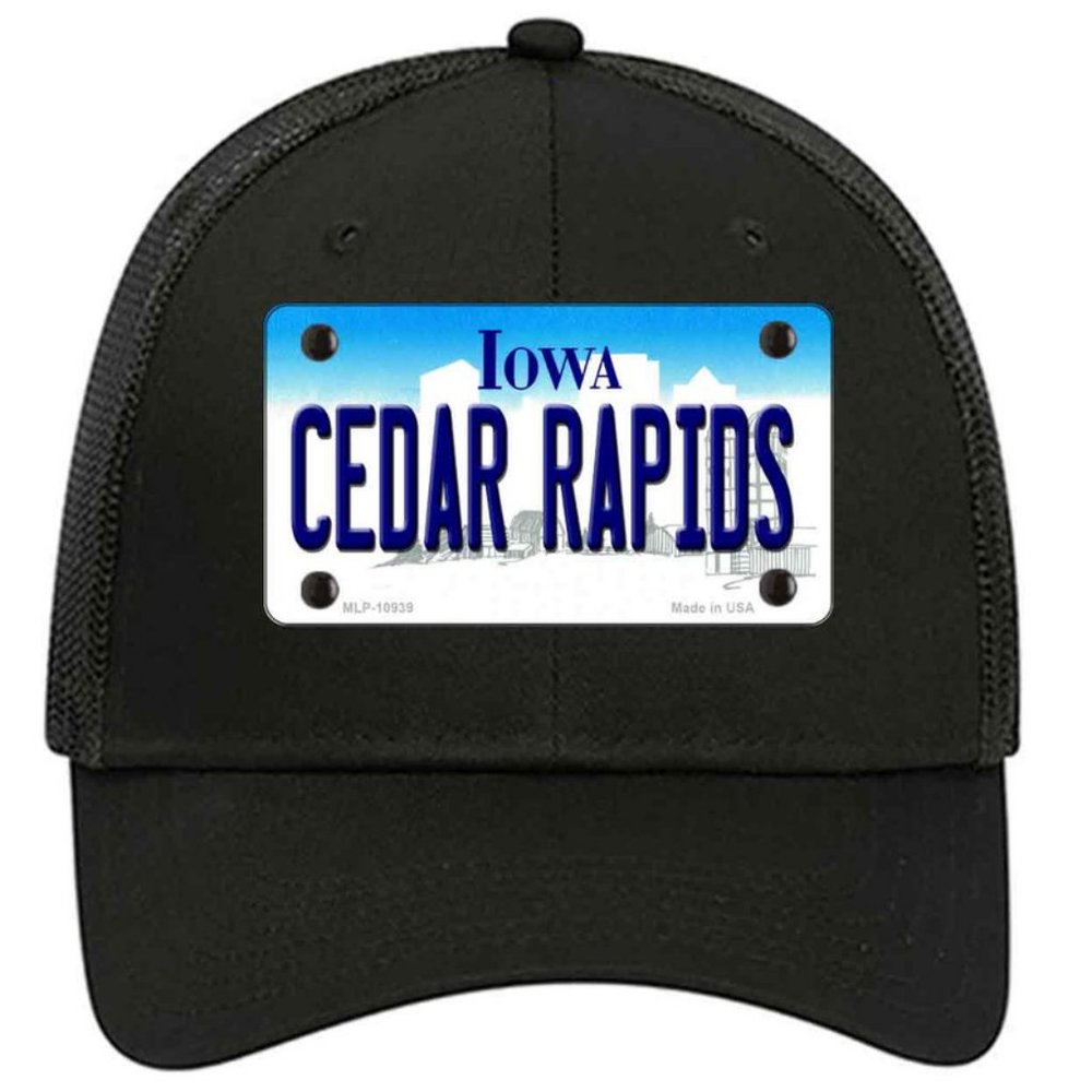 Cedar Rapids Iowa Metal on Trucker Mesh Snapback Hat - Black